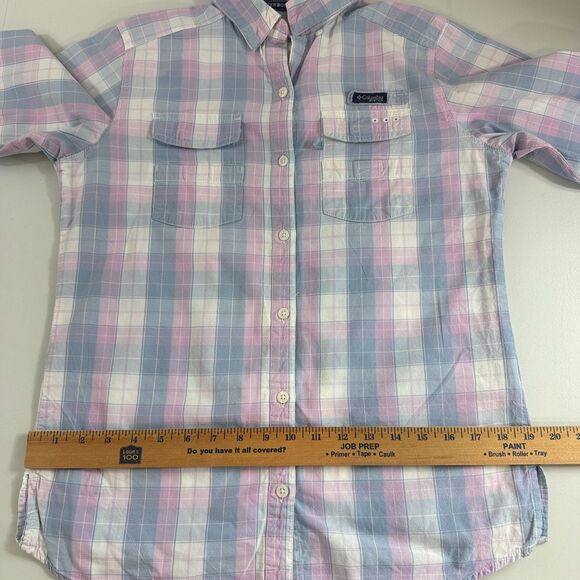 Columbia Women's PFG Super Bonehead Button Down Shirt Pink Blue Plaid Size XS - Picture 9 of 12